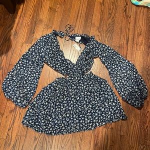 Sky to Moon Cutout Floral Dress, Color: Blue/White, Size: S